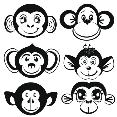 Funny differently monkey. Face of monkeys. Silhouettes