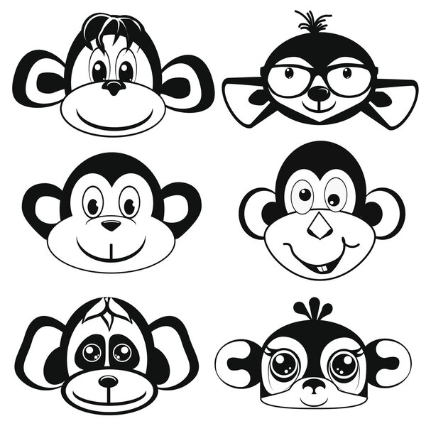 Funny differently monkey. Face of monkeys.  Silhouettes