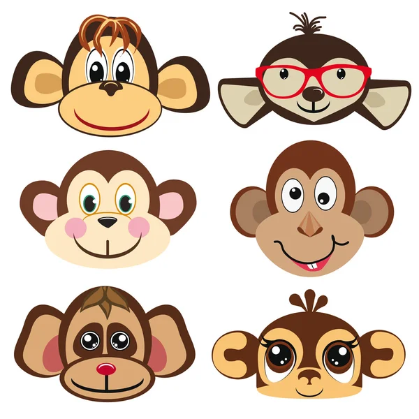 Engraçado diferente macaco. Rosto de macacos . — Vetor de Stock