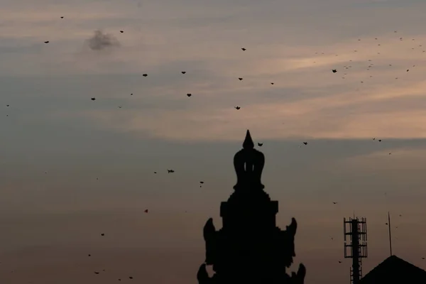 Silhueta Tarde Como Sol Põe Lugar Bali Com Vista Para — Fotografia de Stock