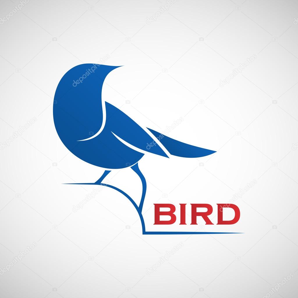 Abstract blue bird logo template. Vector illustration of sparrow as a symbol of creativity, joy, friendliness and community for your design