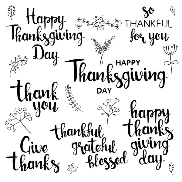 Happy Thanksgiving Day hand drawn lettering set — Stock Vector