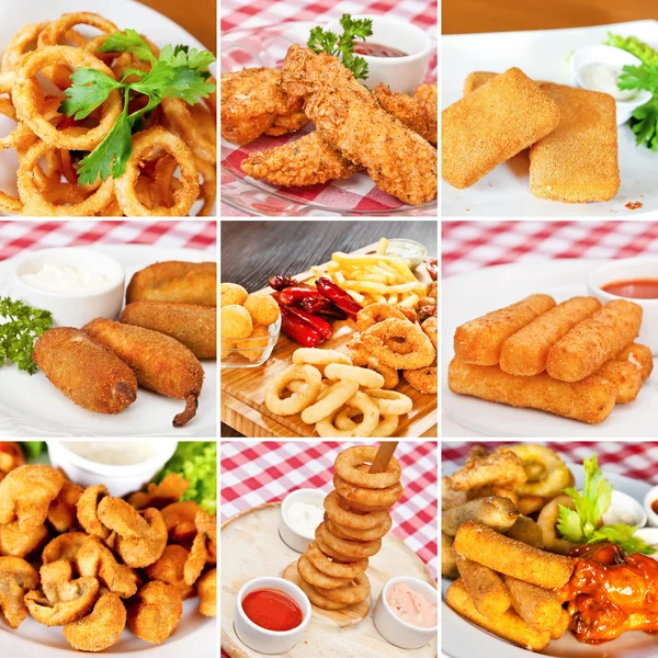 Friterade snacks collage — Stockfoto