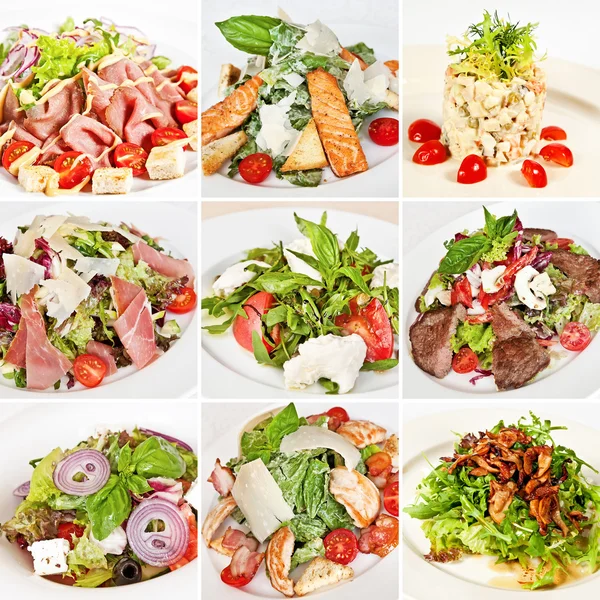 Various salads collage — Stock Photo, Image