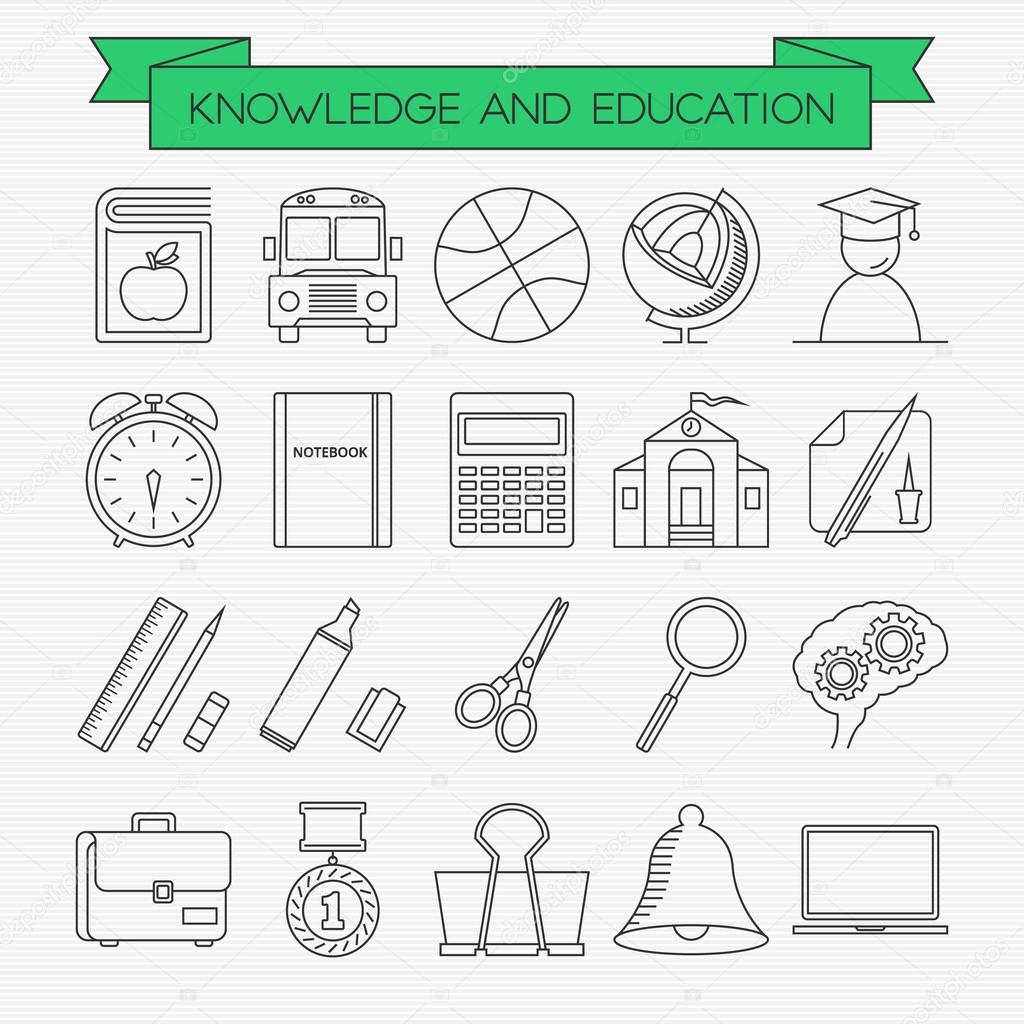 Knowledge and education line icons set