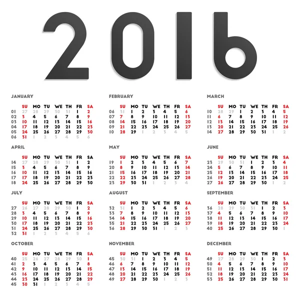 Calendrier 2016 — Image vectorielle