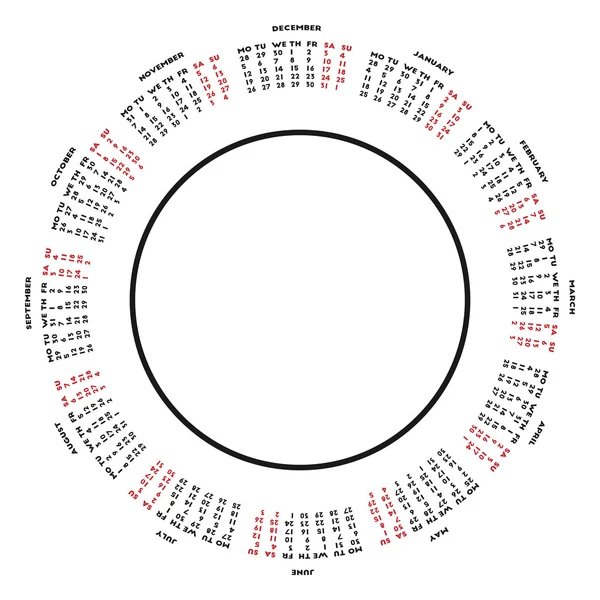 圆形日历 2016 — 图库矢量图片