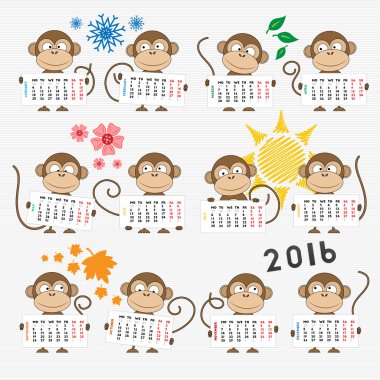 Takvim 2016 sevimli maymun