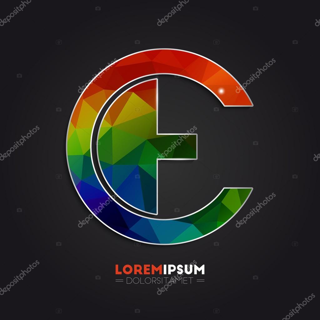 Letter E logo with colorful polygonal mosaic background for your design