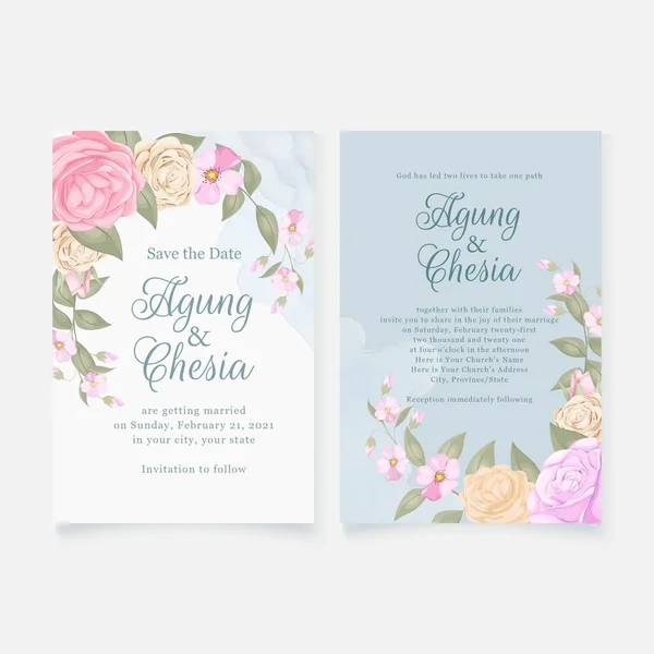 Elegante Floral Wedding Invitation Template Design Met Rozenbloemen Blad — Stockvector