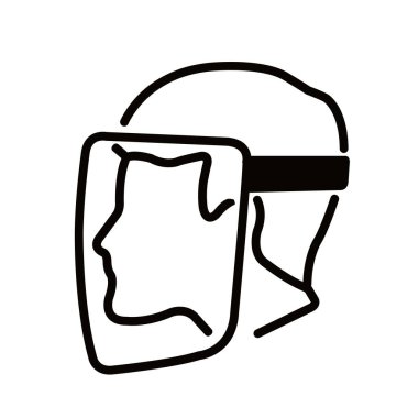 Yüz Kalkanı Siyah Simgesi, Vektör İllüstrasyonu, Beyaz Arkaplan Etiketinde İzole Edilmiş. EPS10 