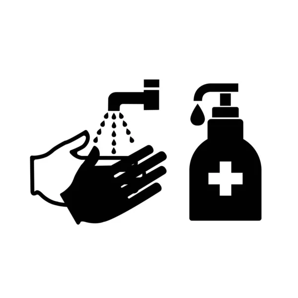 Tvätta Och Rengör Händerna Svart Ikon Vektor Illustration Isolerad Vit — Stock vektor