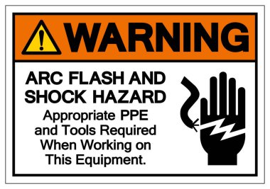 Uyarı ARC Flash ve Şok Tehlike Sembol İşareti, Vektör İllüstrasyonu, Beyaz Arkaplan Etiketinde İzole EPS10 