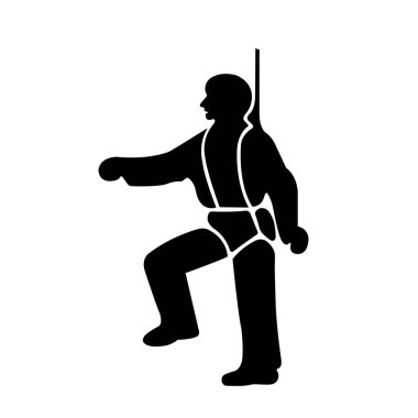 Güvenlik Koşumu Siyah Simgesi, Vektör İllüzyonu, Beyaz Arkaplan Etiketinde İzole Edilmiş. EPS10 