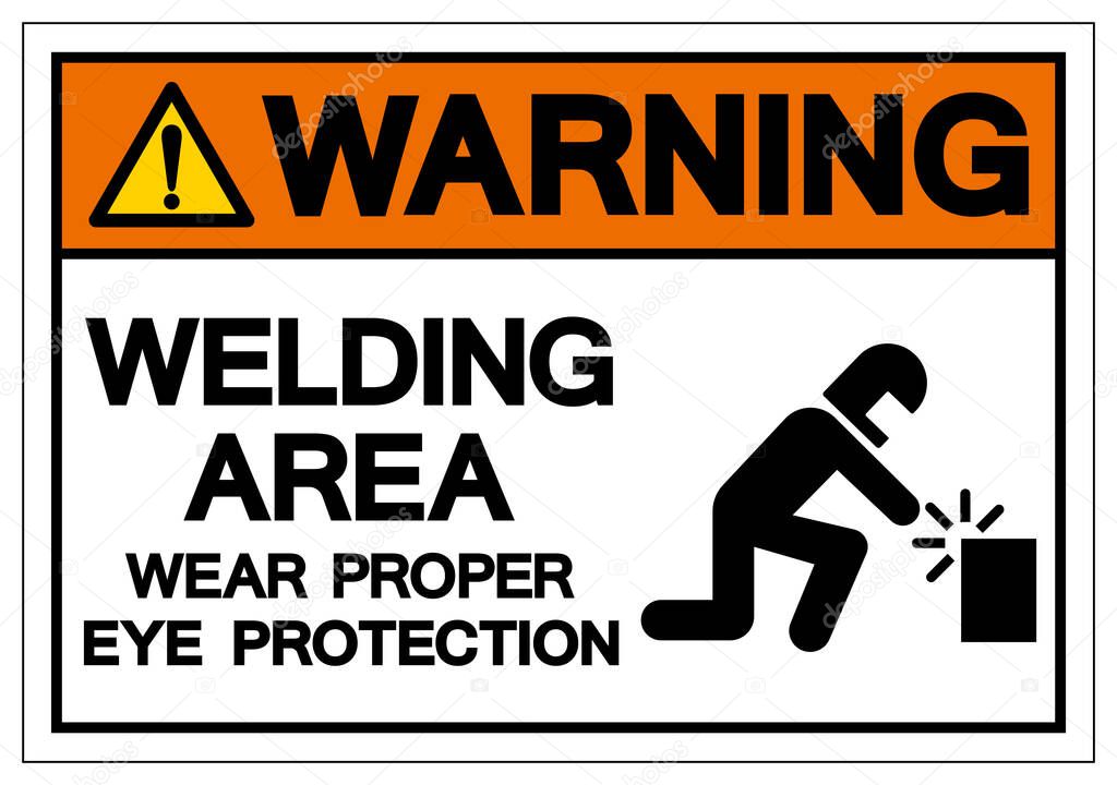 Warning Welding Area Wear Proper Eye Protection Symbol Sign, Vector Illustration, Isolated On White Background Label .EPS10 
