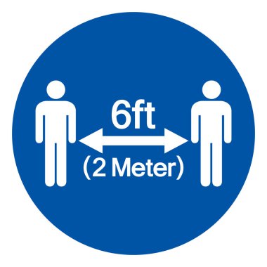 Mesafenizi 2 metrelik Gözlemleyin Sosyal Mesafe Yönlendirme Sembolü, Vektör İllüzyonu, Beyaz Arkaplan Etiketinde İzole Edin. EPS10 