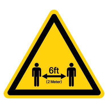 Uyarı: Mesafenizi 2 metre Gözlemleyin Sosyal Mesafe Yönlendirme Sembolü, Vektör İllüzyonu, Beyaz Arkaplan Etiketinde İzole Edilmiştir. EPS10 