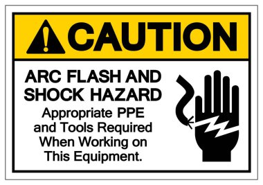 Dikkat ARC Flash ve Şok Tehlike Sembol İşareti, Vektör İllüstrasyonu, Beyaz Arkaplan Etiketinde İzole EPS10 