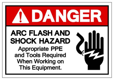Tehlike ARC Flash ve Şok Tehlike Sembol İşareti, Vektör İllüstrasyonu, Beyaz Arkaplan Etiketinde İzole EPS10 