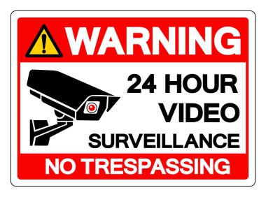 Uyarı: 24 Saat Video İzleme İzleme İzleme Girilmez Sembol İşareti, Vektör İllüstrasyonu, Beyaz Arkaplan Etiketinde İzole EPS10 