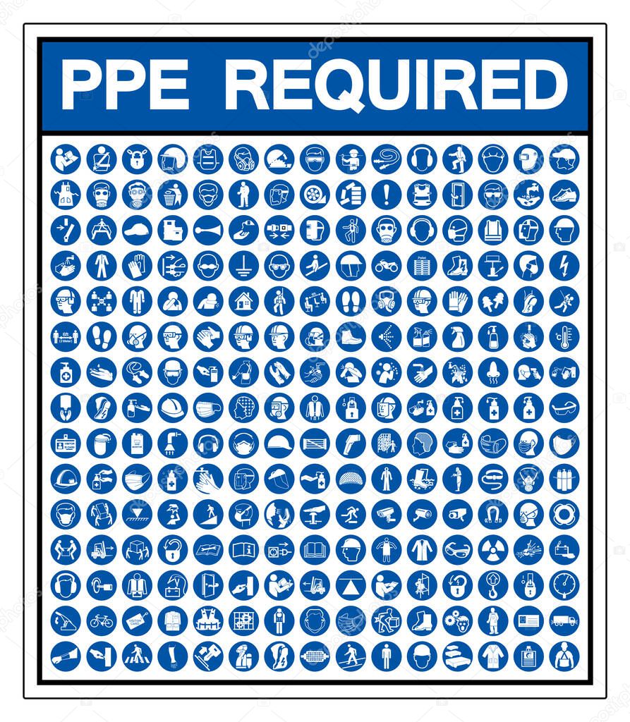 Set Of PPE Required Symbol Sign, Vector Illustration, Isolated On White Background Label .EPS10 
