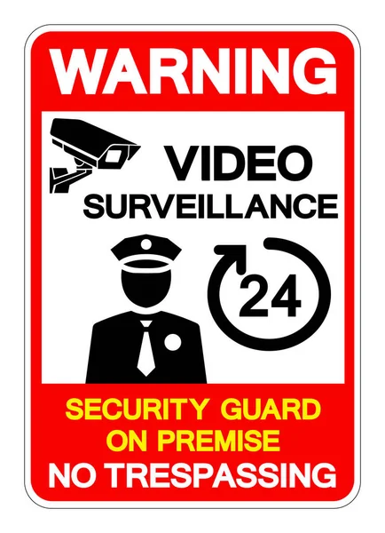 警告24小时录影监控保安员注意预设无诱捕符号 矢量图解 白色背景标签隔离 Eps10 — 图库矢量图片