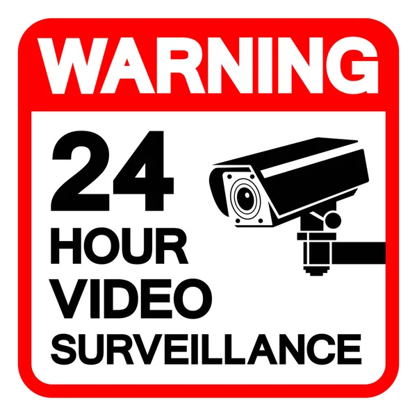 Advertencia Signo Símbolo Vigilancia Video Horas Ilustración Vectorial Aislamiento Etiqueta — Archivo Imágenes Vectoriales