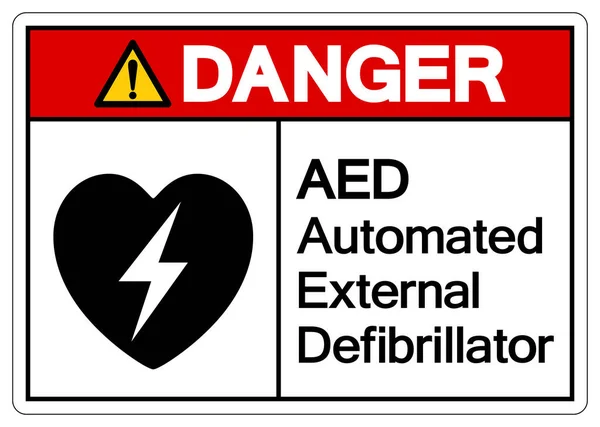危险Aed自动外部去纤颤器符号符号 矢量图解 白色背景标签上的分离 Eps10 — 图库矢量图片