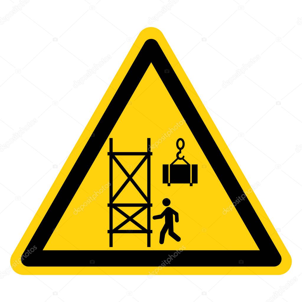 Warning Crane Operating Overhead Stay Out From Under Suspened Loads Symbol Sign, Vector Illustration, Isolate On White Background Label .EPS10 