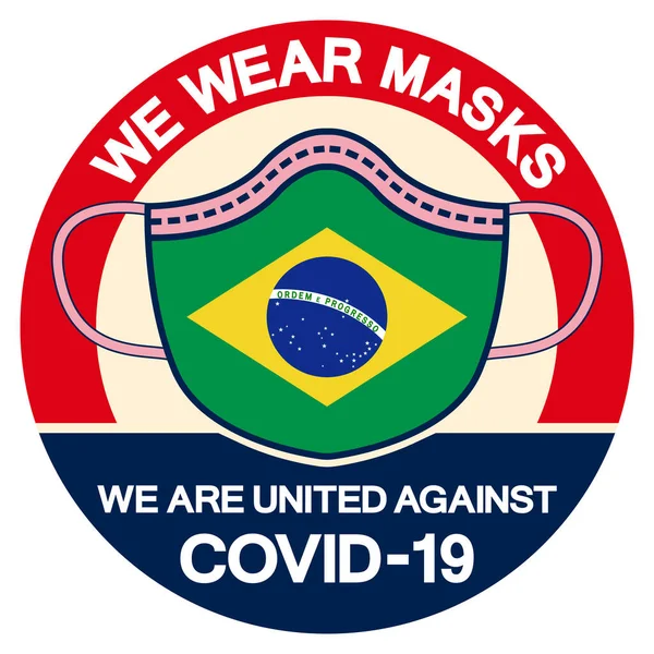 Brazil Wear Masks United Covid Symbol Sign Vector Illustration Isolate — Διανυσματικό Αρχείο