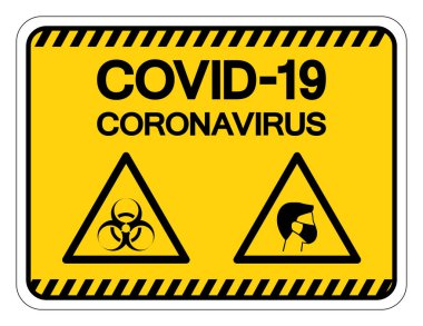 Virüs COVID-19 Coronavirus Lütfen Maskeler Sembol İşareti, Vektör İllüzyonu, Beyaz Arkaplan Etiketinde İzole Edin. EPS10 
