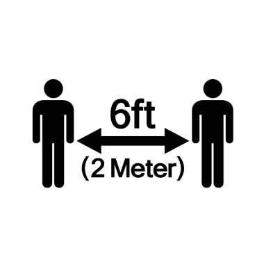Mesafenizi 2 metrede tutun Sosyal Mesafe Rehberi Siyah Simge, Vektör İllüzyonu, Beyaz Arkaplan Etiketinde İzole Edin. EPS10 