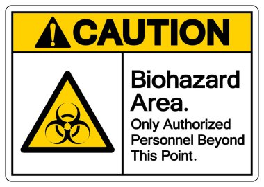 Dikkat Biyolojik Tehlike Alanı Bu Noktanın Ötesinde Sadece Yetkili Personel Sembolü, Vektör İllüzyonu, Beyaz Arkaplan Etiketinde İzole Edilmesi. EPS10 