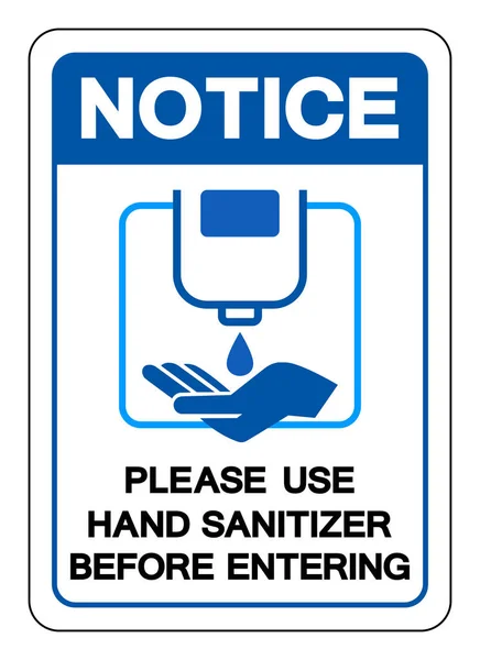 Bericht Gebruik Alstublieft Hand Sanitizer Befor Invoeren Symbool Sign Vector — Stockvector