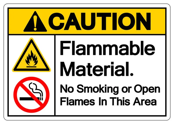 警告易燃材料本区域内禁止吸烟或放焰火符号 矢量图解 白色背景标签隔离 Eps10 — 图库矢量图片