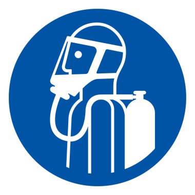 Bu sembol işaretinde, vektör illüstrasyonunda, beyaz arka plan etiketinde izole edilmiş solunum cihazları giyilmeli. EPS10  