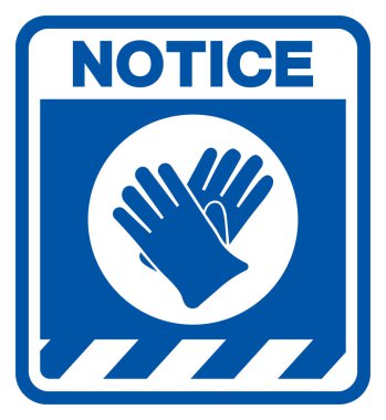 Dikkat edin, Lastik Eldiven Koruma Sembolü İşareti, Vektör İllüstrasyonu, Beyaz Arkaplan Etiketinde İzole Edin. EPS10