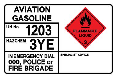 Havacılık Gasloline BM 1203 Sembol İşareti, Vektör İllüstrasyonu, Beyaz Arkaplanda İzolasyon, Etiket. EPS10