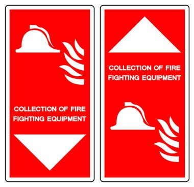 Ateşle Mücadele Ekipmanları Koleksiyonu Sembol İşareti, Vektör İllüstrasyonu, Beyaz Arkaplan Etiketi İzole Edilmesi. EPS10 