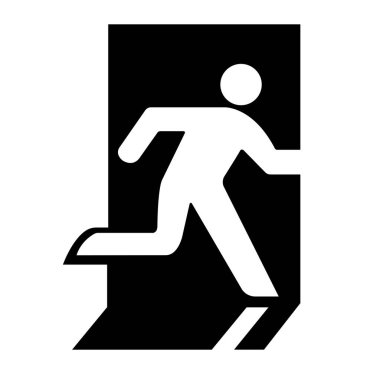 Acil Çıkış Siyah Simgesi, Vektör İllüzyonu, Beyaz Arkaplan Etiketinde İzole Edilme. EPS10