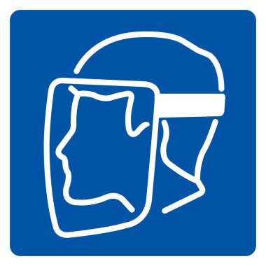 Yüz Kalkanı, Beyaz Arkaplan Labaratuvarı 'nda izole edilmiş Vektör İllüstrasyonu Sembolü İşareti Takılmalı. EPS10