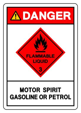 Tehlike Motorlu Benzin veya Benzin Sembolü İşareti, Vektör İllüstrasyonu, Beyaz Arkaplanda İzole Edilme, Etiket. EPS10