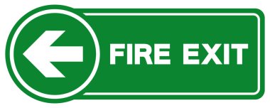 Fire Exit Arrow Sol Sembol İşareti, Vektör İllüstrasyonu, Beyaz Arkaplan Etiketinde Tecrit. EPS10