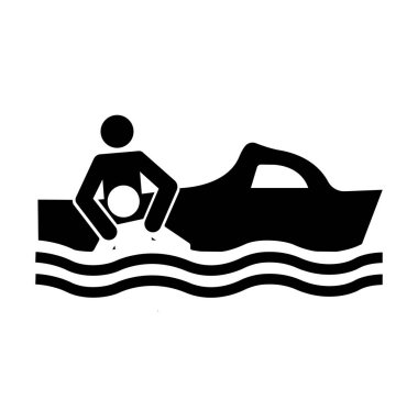 Kurtarma Teknesi Siyah Simgesi, Vektör İllüzyonu, Beyaz Arkaplan Etiketinde İzole Edin. EPS10