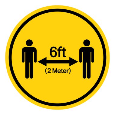Mesafenizi 2 metre koruyun Sosyal Uzaklık Kılavuz Sembol İşareti, Vektör İllüstrasyonu, Beyaz Arkaplan Etiketinde İzole EPS10