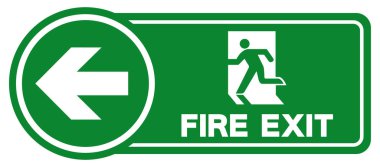 Fire Exit Arrow Sol Sembol İşareti, Vektör İllüstrasyonu, Beyaz Arkaplan Etiketinde Tecrit. EPS10