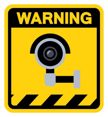 CCTV Güvenlik Kamerası Uyarı İşareti, Vektör İllüzyonu, Beyaz Arkaplan Etiketinde Tecrit. EPS10