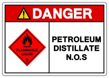 Tehlike Petrol Damıtılmış N.O.S Sembol İşareti, Vektör İllüzyonu, Beyaz Arkaplanda İzole Edilme, Etiket. EPS10