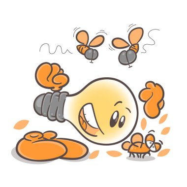 Duygusal karakter çizgi film ampulü. Bilim adamı böcek. Böcek bilimci. Beyaz arka planda. Vektör