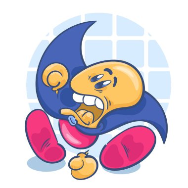 Sevimli çizgi film karakteri hapı. Süper kahraman. Vektör illüstrasyonu beyaz arkaplanda izole edildi